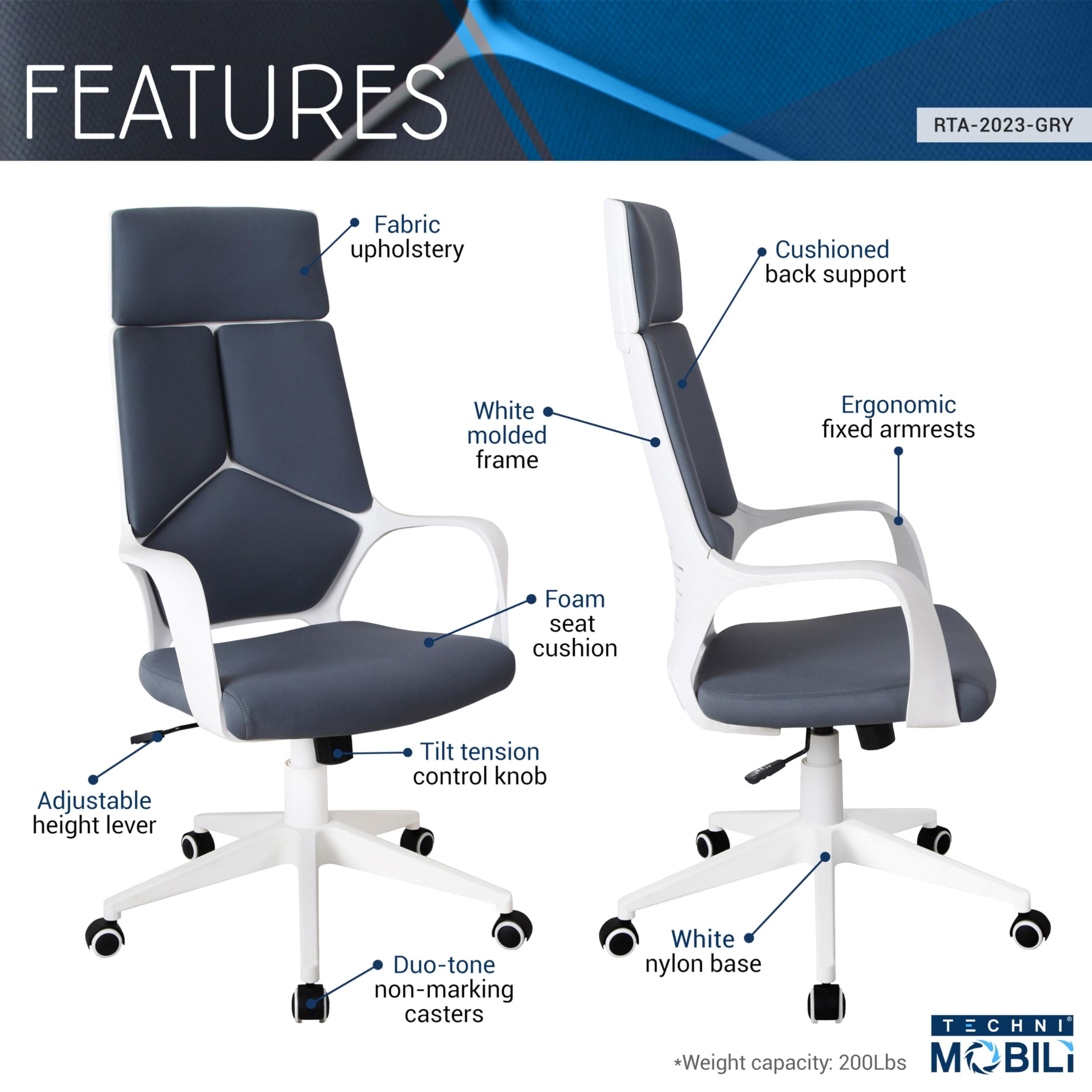 Techni Mobili Executive Modern Studio Office Chair - Thumbnail 3