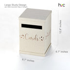 Rustic Card Box For Wedding Reception, Rose Gold & Linen Gift Card Holder, Mailbox With Slot For Envelopes, Graduation, Baby & B