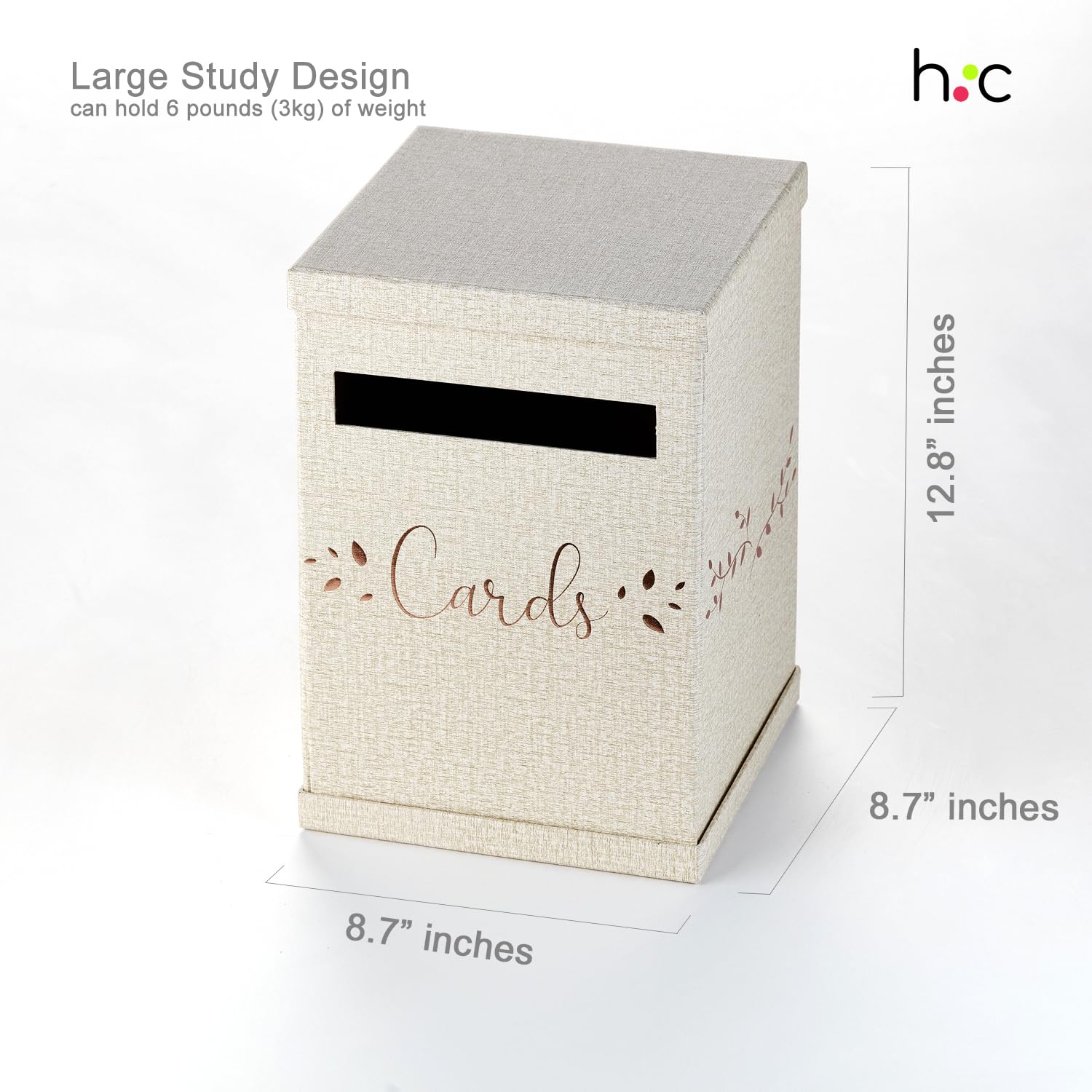 Rustic Card Box For Wedding Reception, Rose Gold & Linen Gift Card Holder, Mailbox With Slot For Envelopes, Graduation, Baby & B