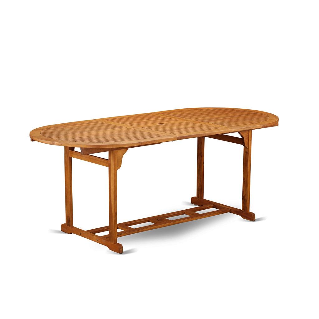 East West Furniture Bscm5Cana Beasley 5 Piece Patio Bistro Dining Furniture Set Includes An Oval Outdoor Acacia Wood Table And 4 Folding Arm Chairs, 36X78 Inch