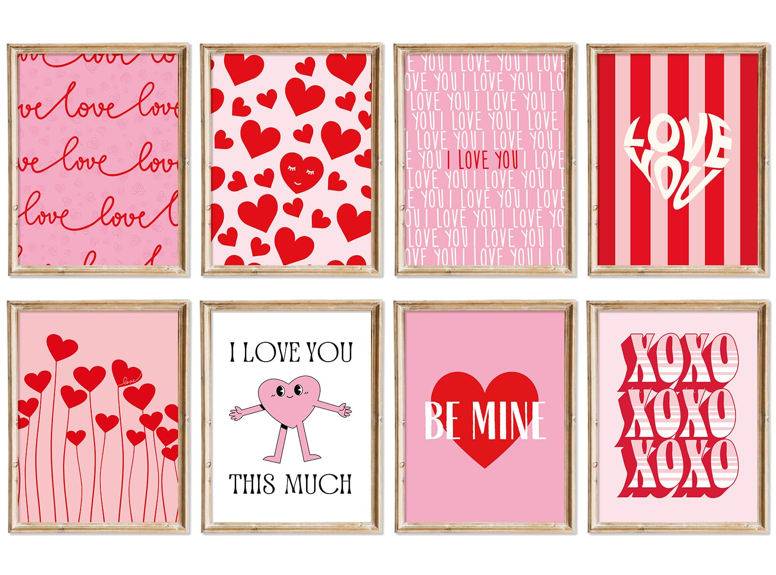 AnyDesign 8 Sheet Valentines Day Wall Art Prints Red Pink Love Heart Posters Decorative Sweet Art Poster for Wedding Anniversar