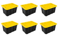 Sterilite 27 Gal Industrial Tote, Stackable Storage Bin with Snap-Fit Lid for Garage, Basement & Attic Storage, Black Base and Y