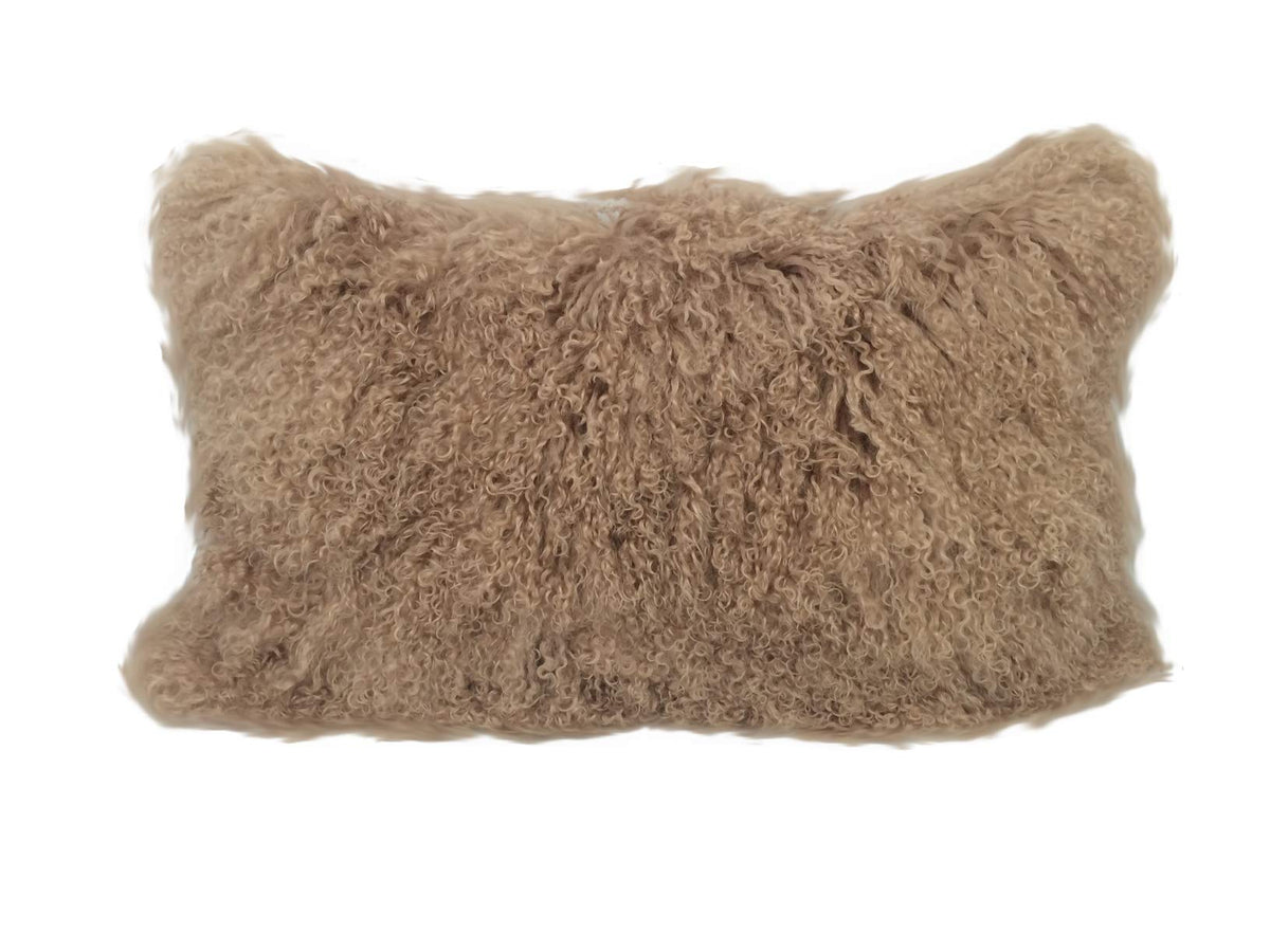 HomeRoots Genuine Tibetan Lamb Front with Microsuede Backing 17' Beige Genuine Tibetan Lamb Fur Pillow with Microsuede Backing