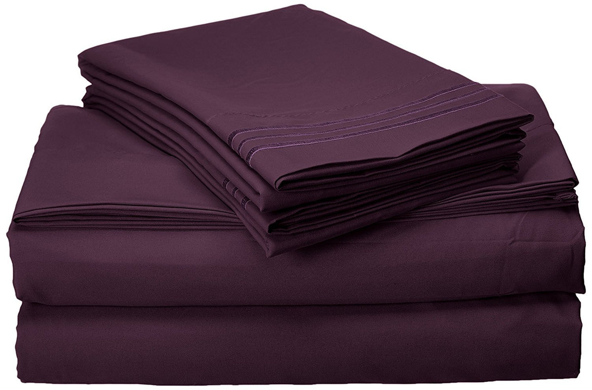 Elegant Comfort 1500 Premier Luxury Hotel Quality Super Soft Wrinkle Free And Fade Resistant 4-Piece Bed Sheet Set, King, Purple