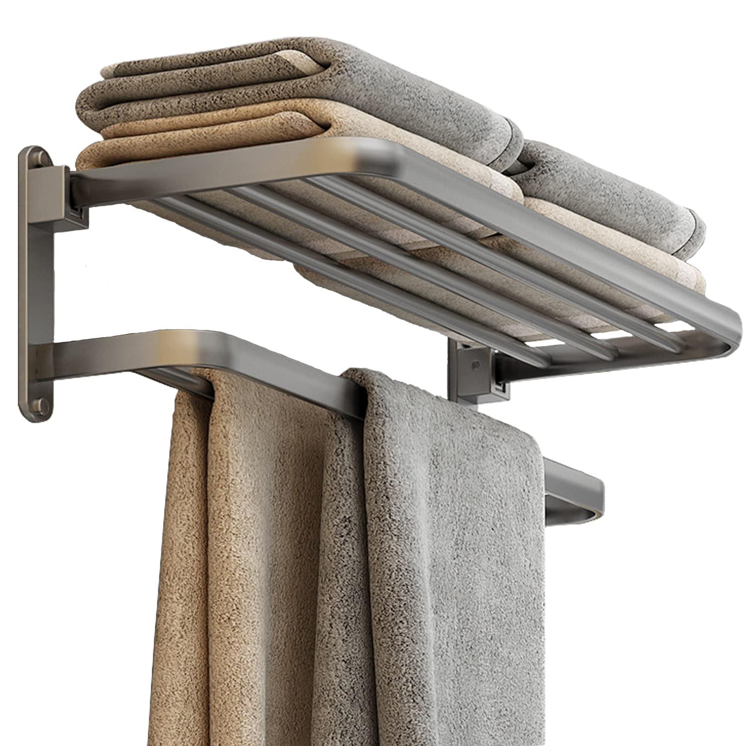BOZWELL Bathroom Lavatory Towel Rack with Two Towel Bars,20-Inch Towel Shelf with Towel Bar,Towel Holder 1011-GR-50 (Modern Gray
