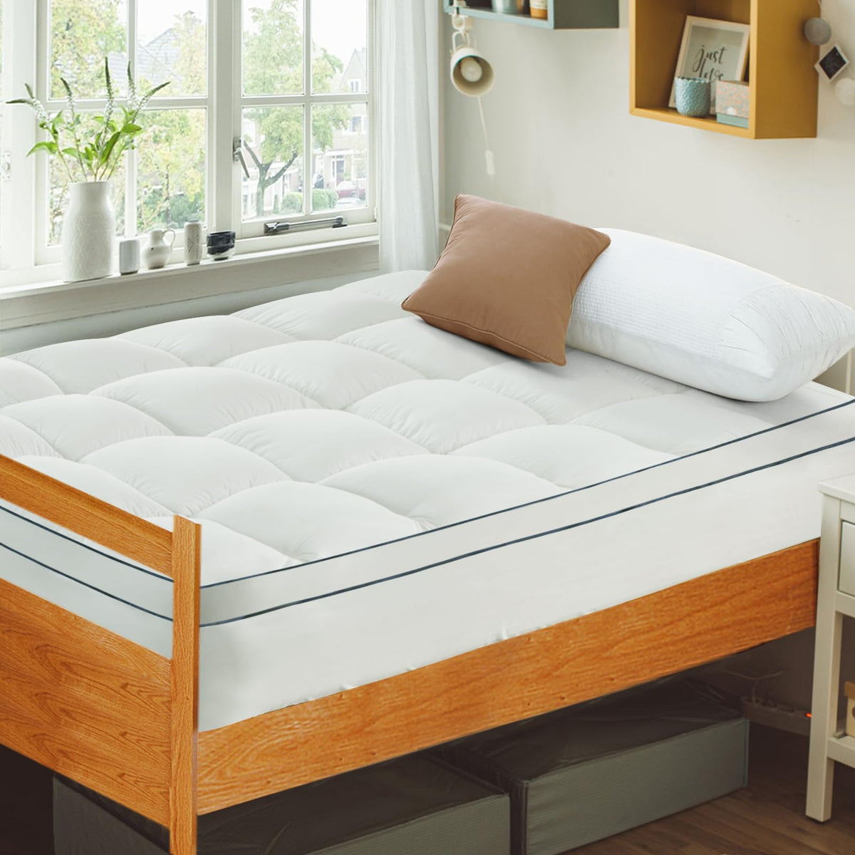Cymula Twin Size Mattress Topper, Dorm Mattress Topper Twin, Cooling Mattress Pad Cover For Dorm, Pillow Top Mattress Topper Wit