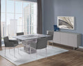 Whiteline Modern Living Carson Square Dining Table, 12Mm Clear Glass Top, Geometric Squares Base In High Gloss Light Grey Lacque