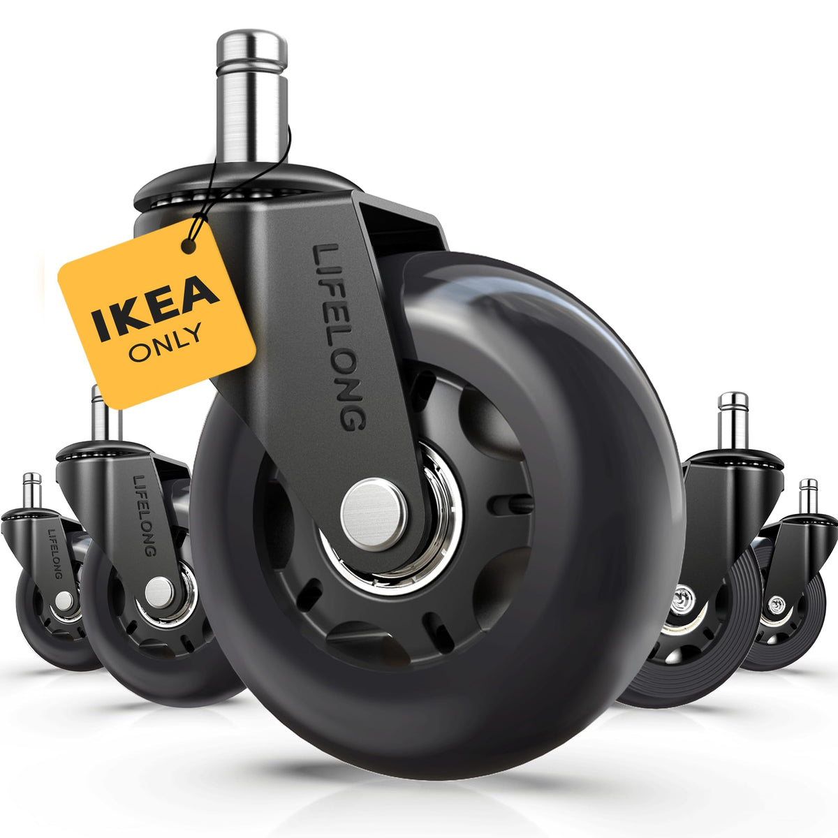 Lifelong Office Chair Wheels Compatible With Ikea Chairs Only, 10Mm (3/8'' X 7/8'') Stem Rubber Chair Casters Replacement Fo