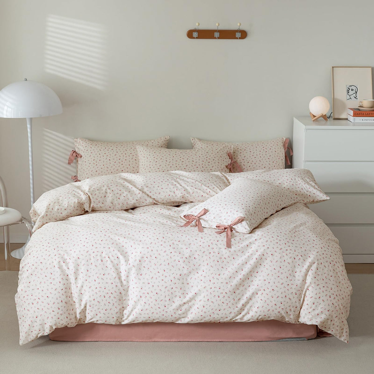 Aojim Pink Floral Duvet Cover Set For Girls Women, Pure Cotton Soft Bedding Comforter Cover Set 3Pcs For Room Decor, 1 Exquisite