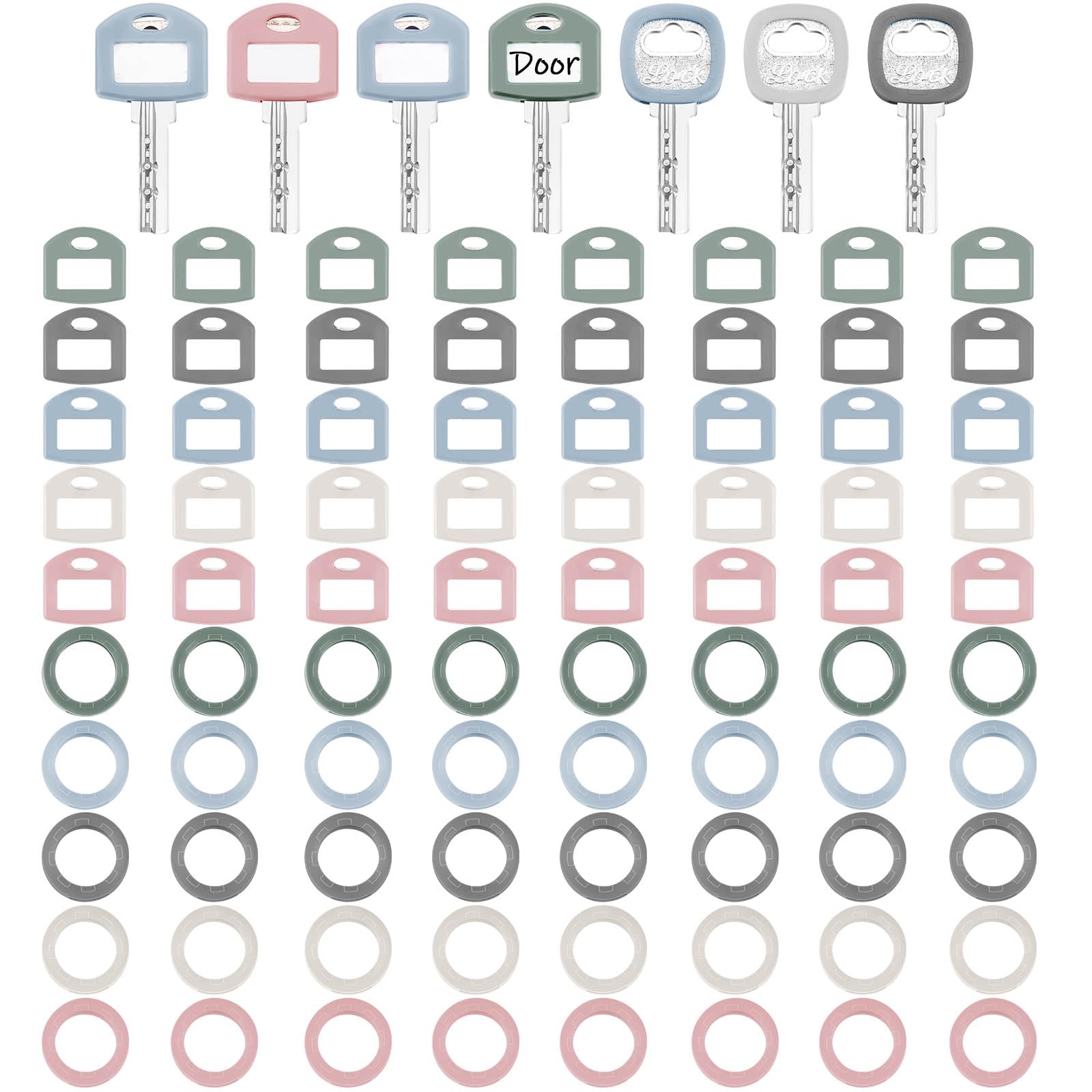 Blulu 80 Pieces Key Color Covers Caps Tags Covers Set Plastic Key Identifier Rings Toppers For Organization House, 2 Styles(5 Mo