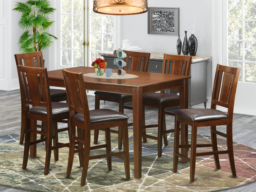 East West Furniture DUBU7H-MAH-LC 7 Piece Counter Height Dining Table Set Consist of a Rectangle Wooden Table and 6 Faux Leather Kitchen Dining Chairs, 36x60 Inch, Mahogany