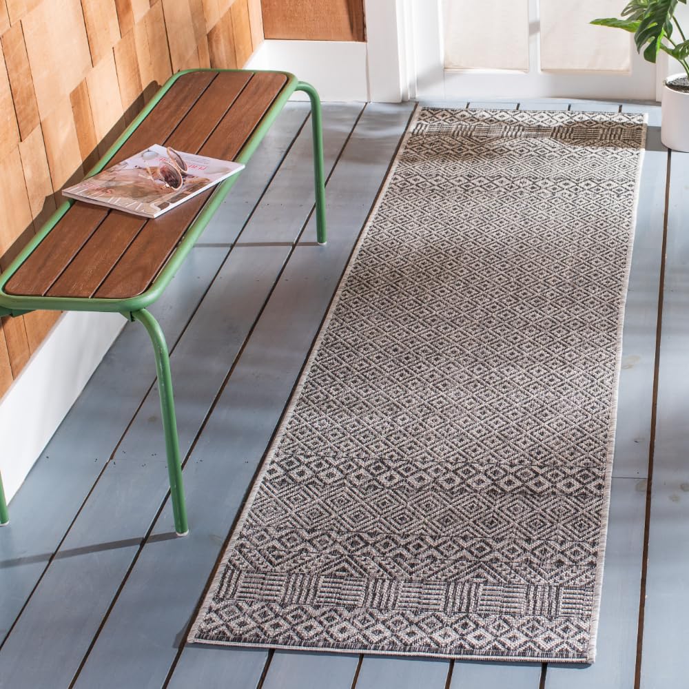 Safavieh Courtyard Collection 2'3' X 8' Grey/Black Cy8235 Indoor/ Outdoor Patio Backyard Mudroom Runner Rug