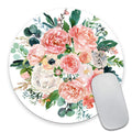 Smooffly Watercolor Floral Round Mouse Pad Custom,Bright Pink Vivid Flowers Mouse Pads For Computers Laptop, Green Leaves Circul
