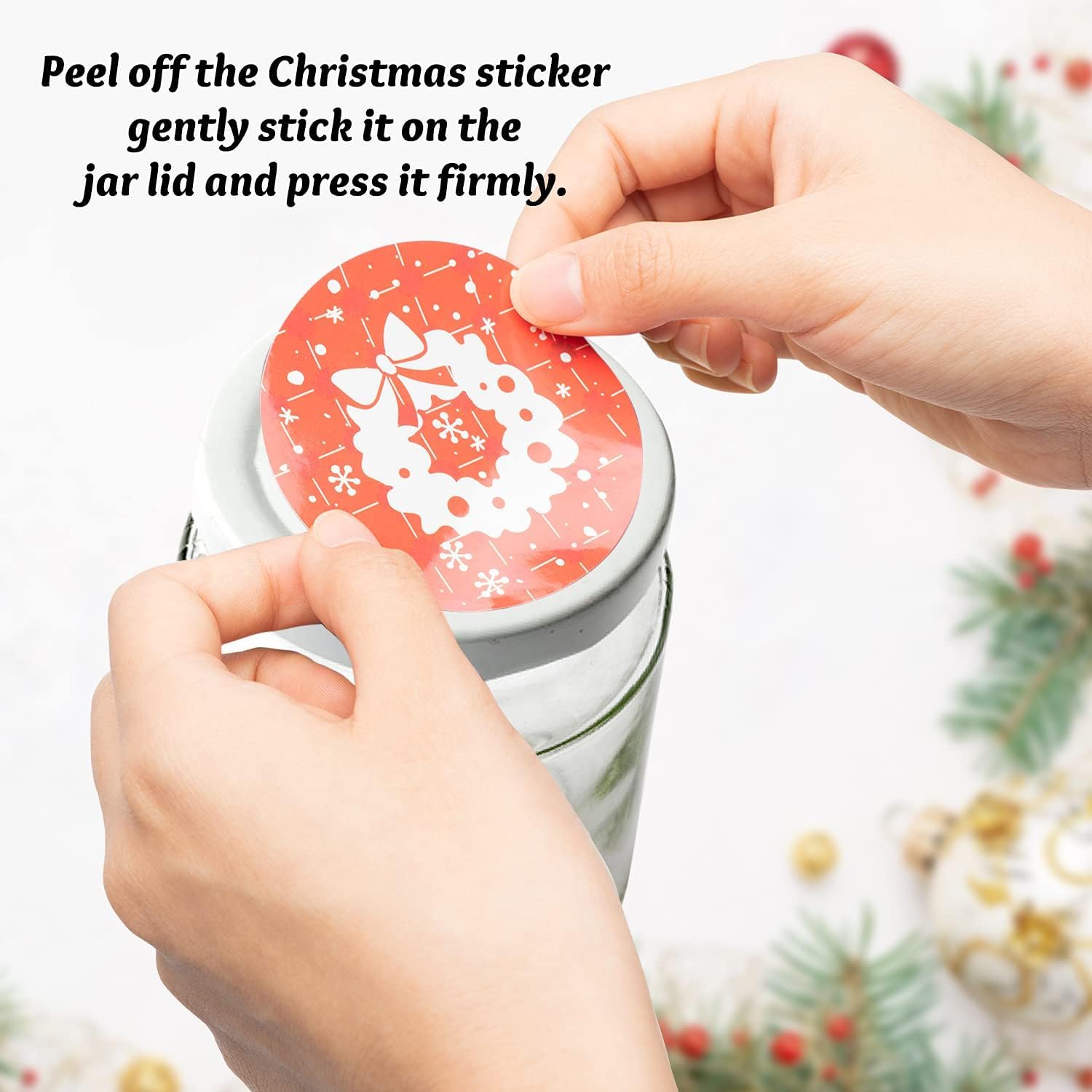 Haooryx 48Pcs Christmas Mason Jar Canning Lid Stickers For Christmas Tree Decorations, Round Self-Adhesive Stickers For Metal Bo