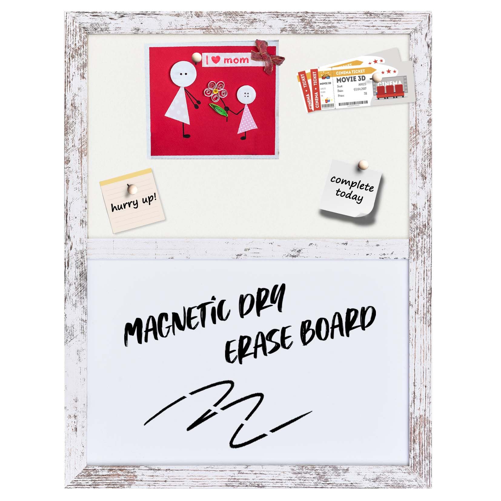 Umtiti Bulletin Board Whiteboard Beige Felt Board Combo For Office School Kitchen Bedroom, White Wood Frame,13'*17',Whiteboard