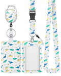 Uniclife Fashionable Sliding Badge Holder Cartoon Dinosaur Plastic Case With Retractable Badge Reel Carabiner Clip & Detachable
