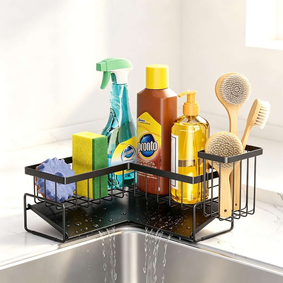 Sponge Holder for Kitchen Sink, LShaped Sink Caddy Storage Sink Organizer