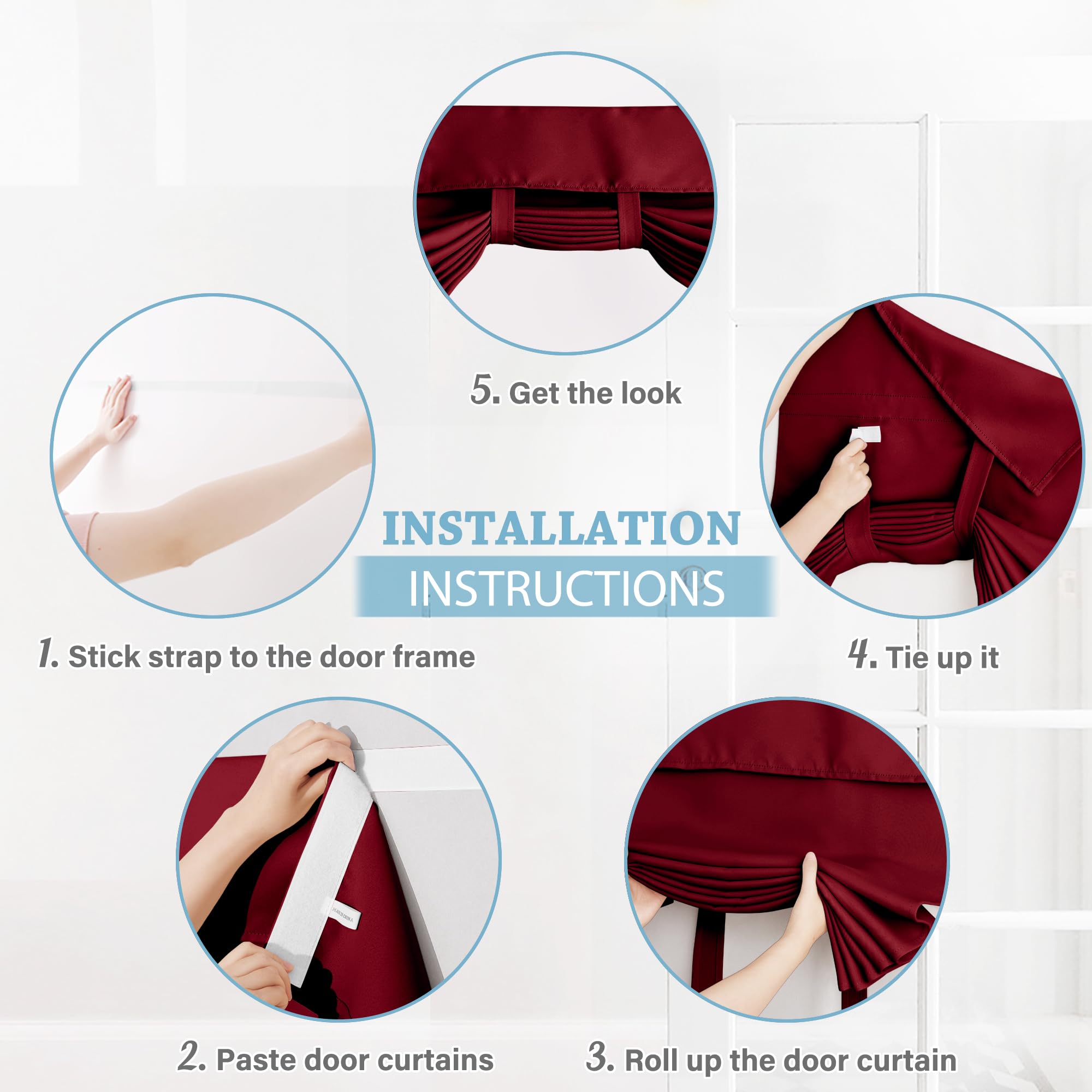 Ryb Home Blackout Door Curtains 2 Panels Set, Privacy Insulating Glass Window Door Blind Shdes For French Door Nana Door Sidelight Door Office, W 26 X L 72, Burgundy Red