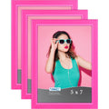 Icona Bay 5x7 Picture Frames (Pink, 3 Pack), Colored Solid Wood Scandinavian Style Frames for Photo, Pizzazz Collection