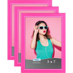 Icona Bay 5x7 Picture Frames (Pink, 3 Pack), Colored Solid Wood Scandinavian Style Frames for Photo, Pizzazz Collection