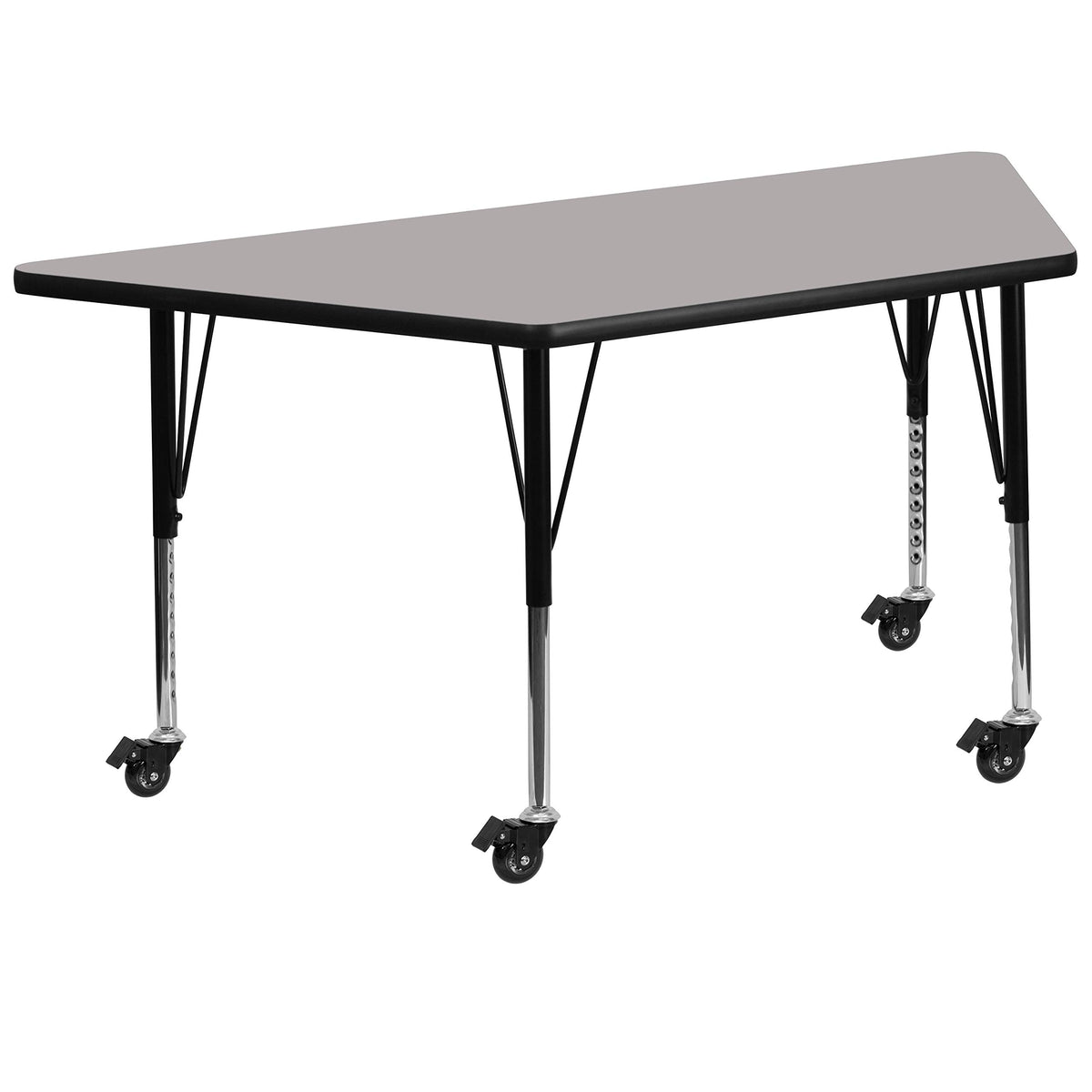 Flash Furniture Wren Mobile 29''W x 57''L Trapezoid Grey HP Laminate Activity Table - Height Adjustable Short Legs