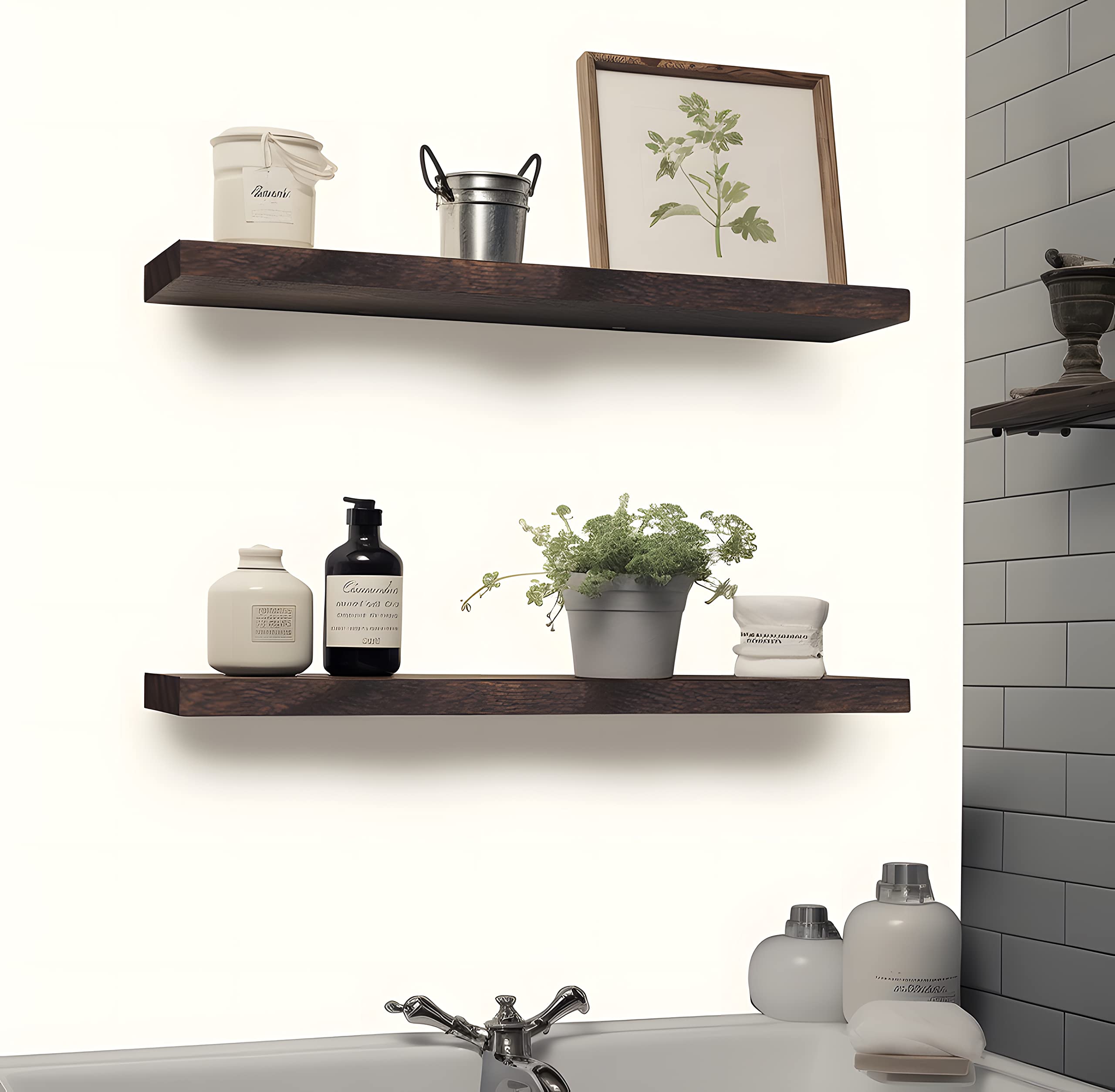 Hxswy 24 Inch Rustic Floating Shelves For Wall Decor Farmhouse Wood Wall Shelf For Bathroom Kitchen Bedroom Living Room Set Of 6 Brown