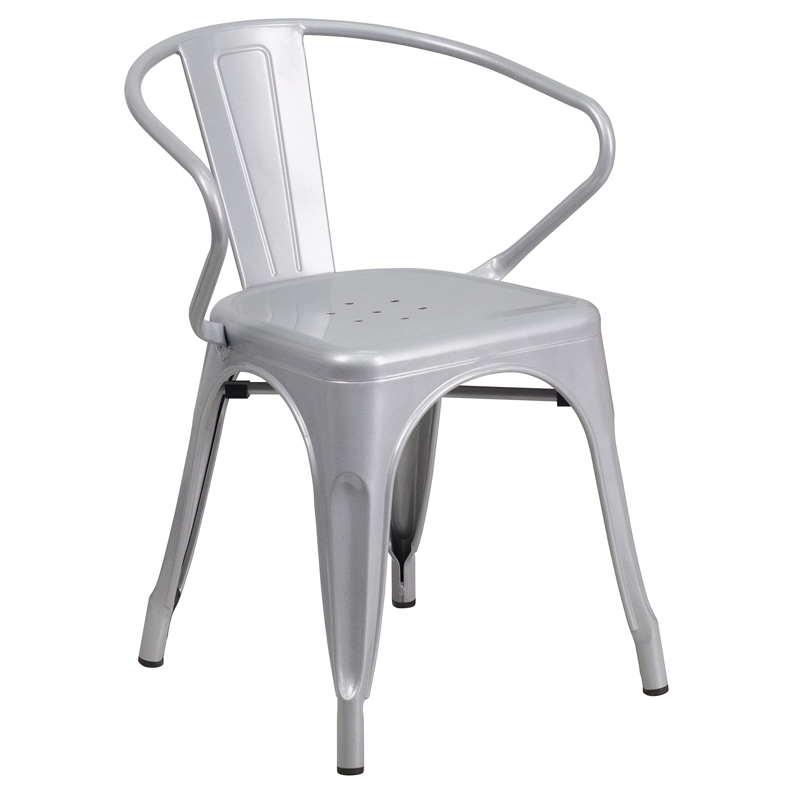 Flash Furniture Commercial Grade 30" Round Silver Metal Indoor-Outdoor Table Set with 4 Arm Chairs