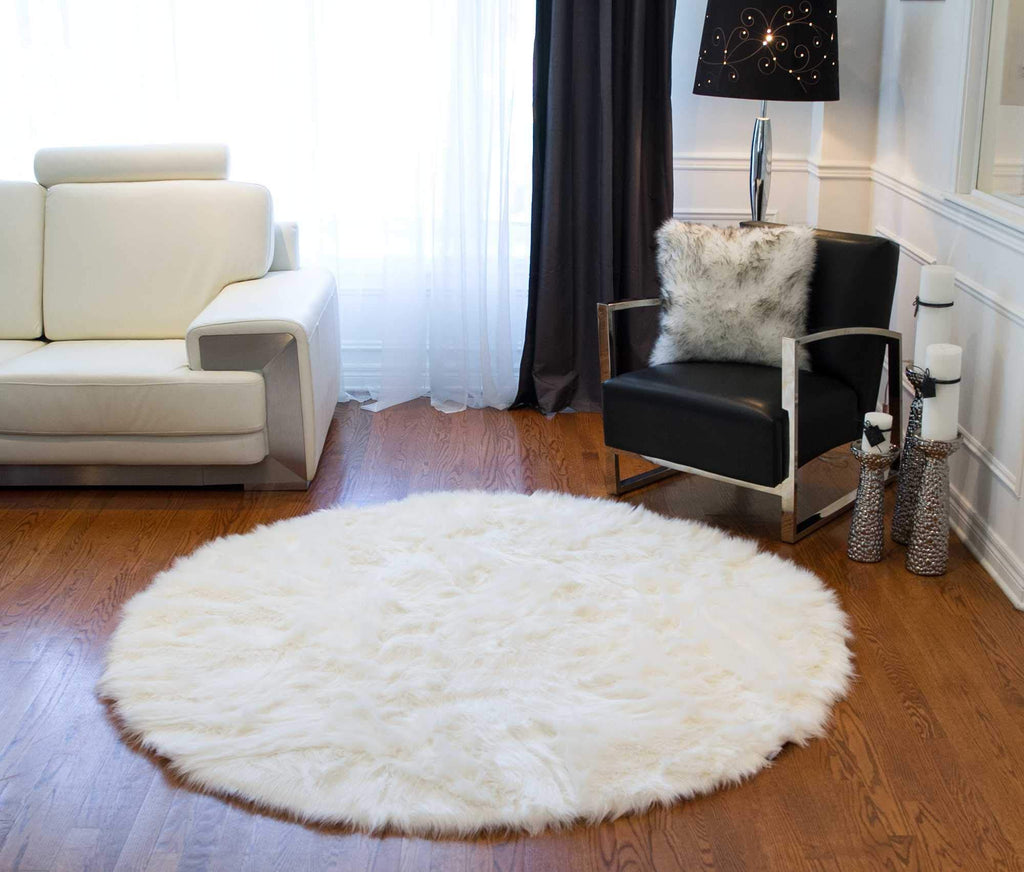 HomeRoots Acrylic Plush, Polyester Arlington Circular Faux Fur Rug 6' Diameter - Off White