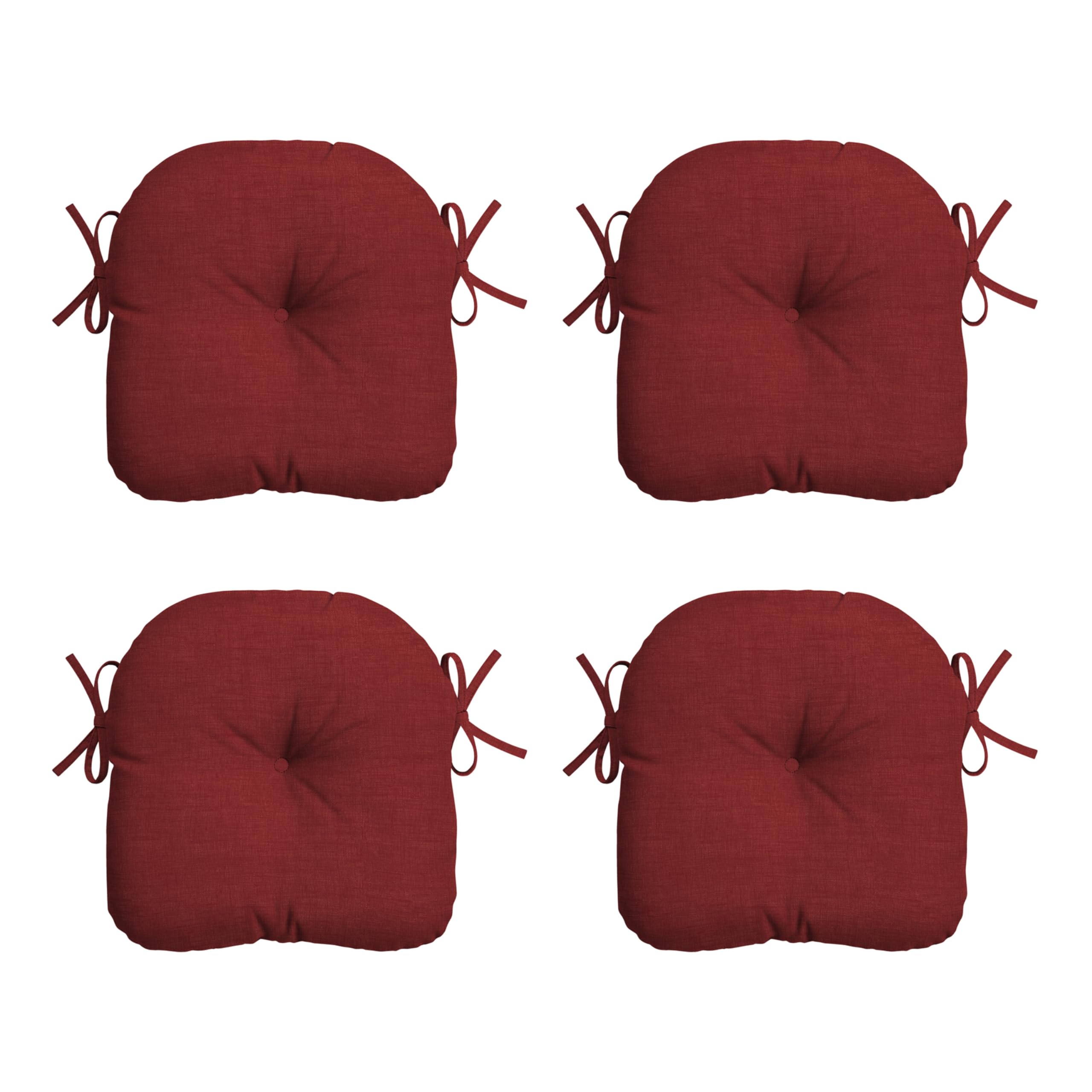 Arden Selections Outdoor Tufted Bistro Seat Cushion, Set Of 4, 14.5 In X 15 In, Rain-Proof, Fade Resistant 15 Inch, Ruby Red Lea