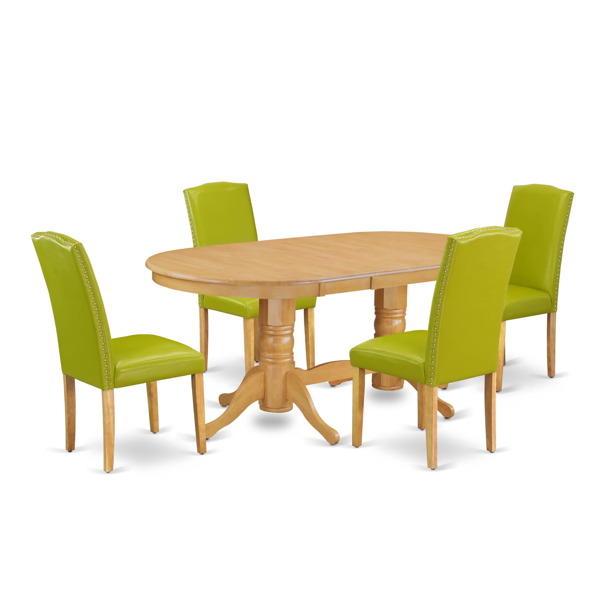 East West Furniture Vaen5-Oak-51 5 Piece Dining Room Set Includes An Oval Wooden Table With Butterfly Leaf And 4 Autumn Green Faux Leather Parson Dining Chairs, 40X76 Inch, Oak