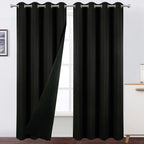 LEMOMO 100% Blackout Curtains 52 x 95 Inch/Black Curtains 2 Panels with Black Lining Room Darkening Thermal Insulated Bedroom Cu