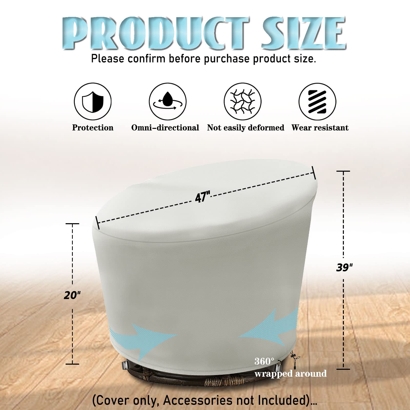 Iceberg Elf Papasan Chair Cover Waterproof,(For 47In Outdoor Papasan Chairs Covers) Bbeige, Zipper Design, Easy To Put On And Ta