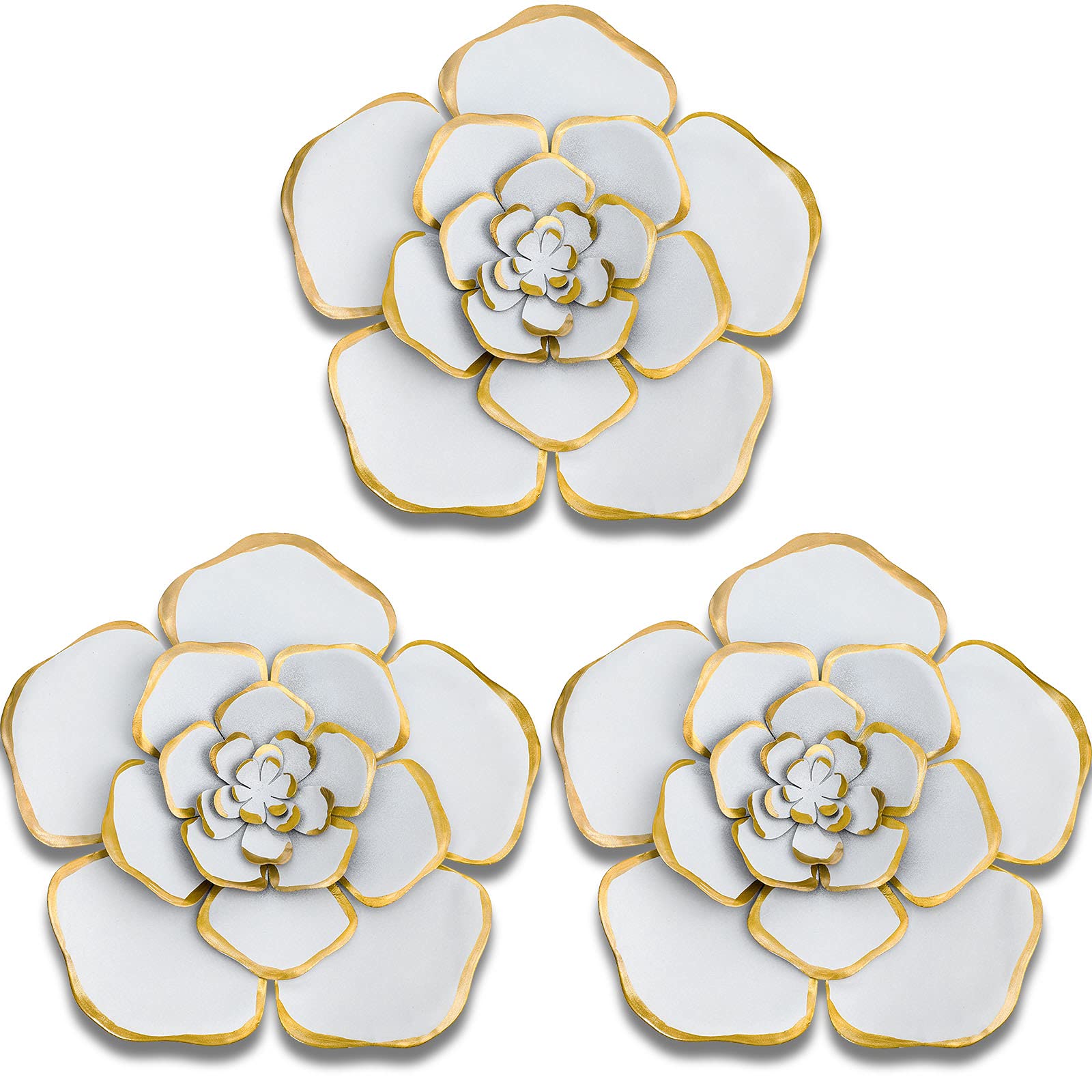 Chuangdi 3 Pieces Large Wall Metal Flowers Multiple Layer Home Decoration For Indoor Outdoor Home Garden Office Living Room Gard