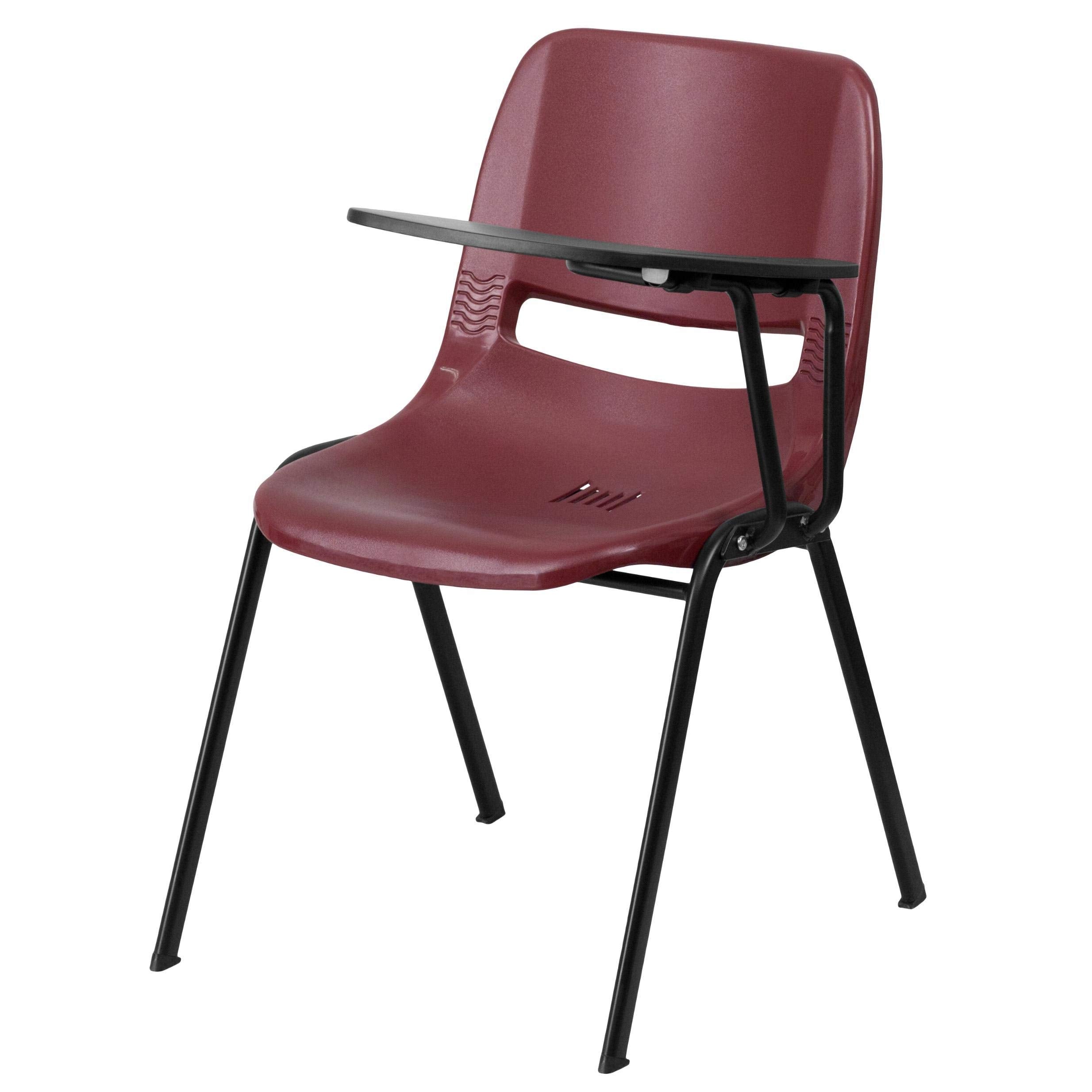 Flash Furniture Burgundy Ergonomic Shell Chair with Left Handed Flip-Up Tablet Arm