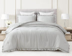Chezmoi Collection Nora 3-Piece Ruffled Edge Trim Soft Washed Microfiber Comforter Set (King, Light Gray)