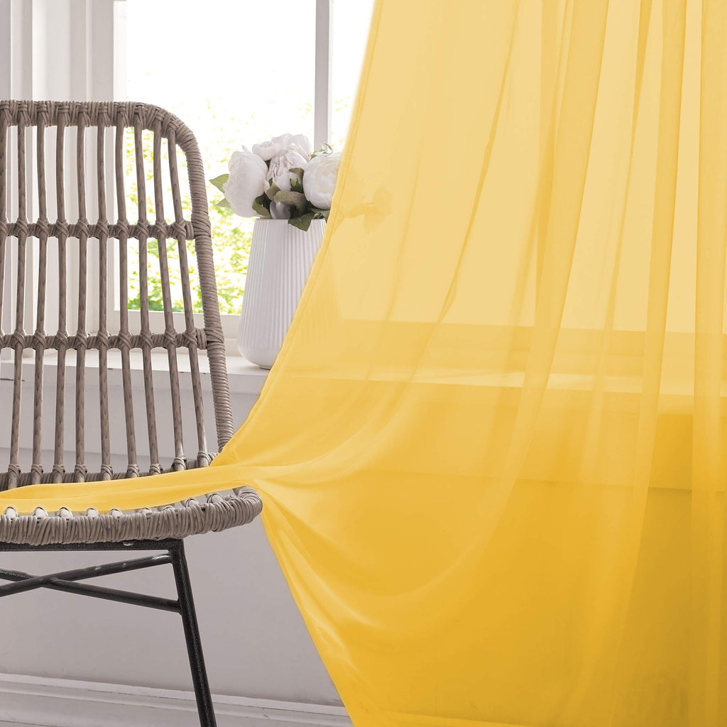 Keqiaosuocai Gold Yellow Sheer Curtains 108 Inches Long Bedroom Extra Long Dark Yellow Sheer Voile Rod Pocket Drapes Panels For