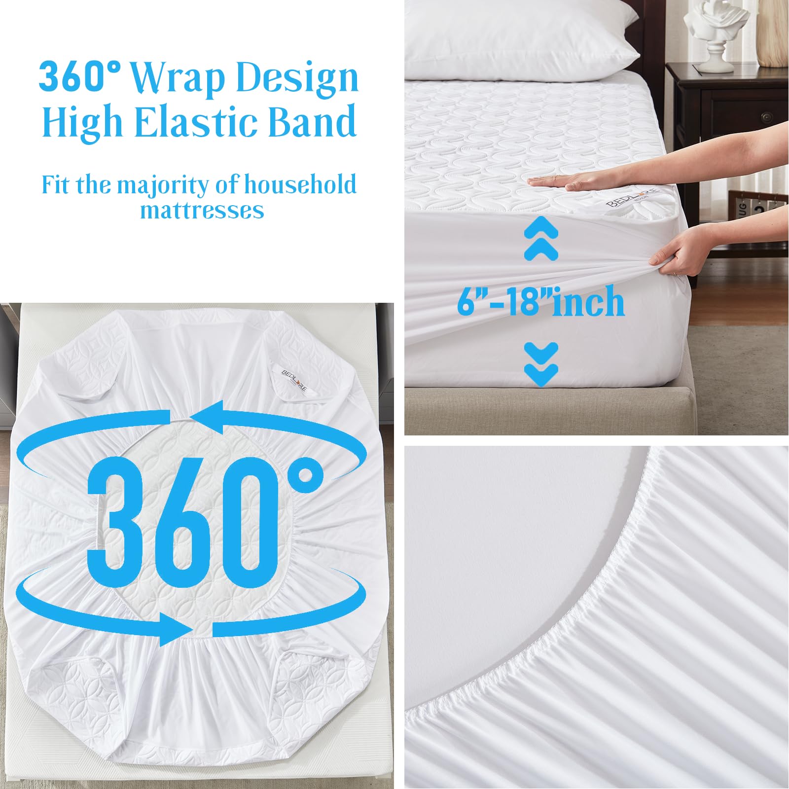Bedlore Waterproof Mattress Protector, Twin Xl Size Mattress Pad With Deep Pocket 6''-18'' Depth, Soft & Breathable Bed Mattress