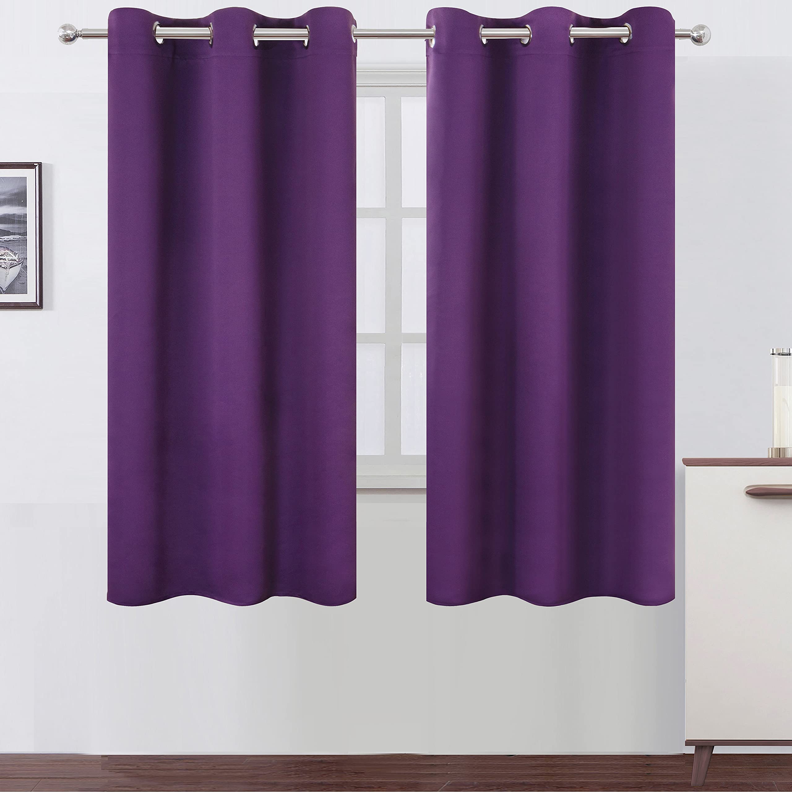 Lemomo Purple Thermal Blackout Curtains/38 X 63 Inch/Set Of 2 Panels Room Darkening Curtains For Bedroom