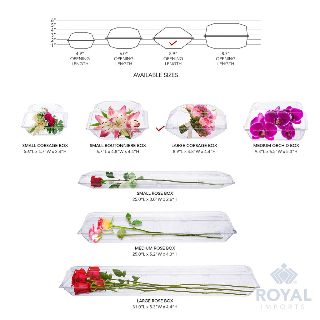 Royal Imports Clear Plastic Flower Box For Corsage, Boutonniere, Rose, Orchid Prom Wedding Craft Container 9X5X4-50 Pack