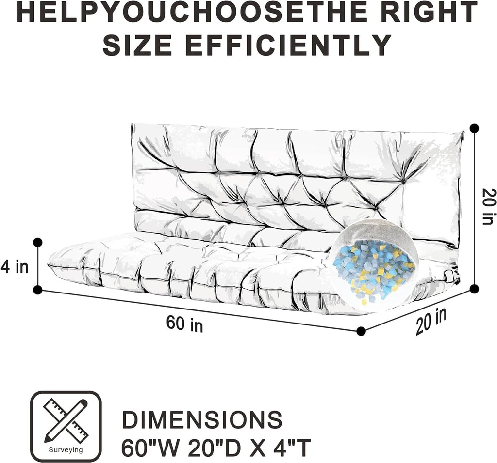 Lcyy.Tg Porch Swing Cushions, Outdoor 3 Seats Swing Cushion Replacement Pad With Backrest, Waterproof Bench Cushion With Ties, F