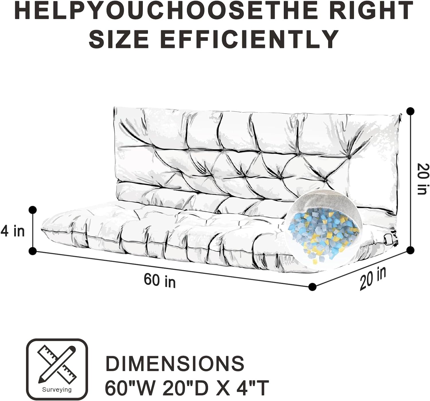 Lcyy.Tg Porch Swing Cushions, Outdoor 3 Seats Swing Cushion Replacement Pad With Backrest, Waterproof Bench Cushion With Ties, F
