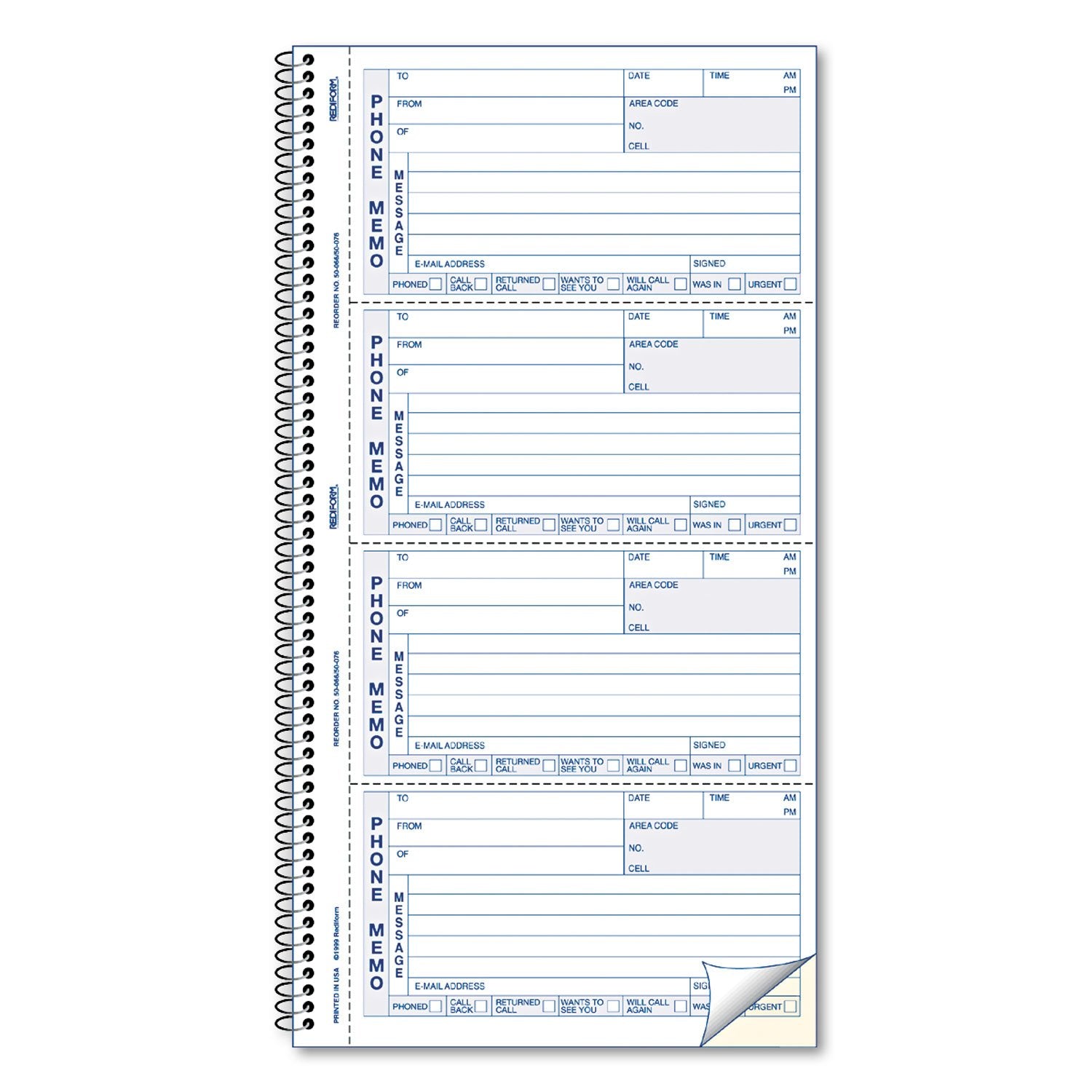Rediform Telephone Message Book, Two-Part Carbonless, 5 X 2.75, 4 Forms/Sheet, 400 Forms Total