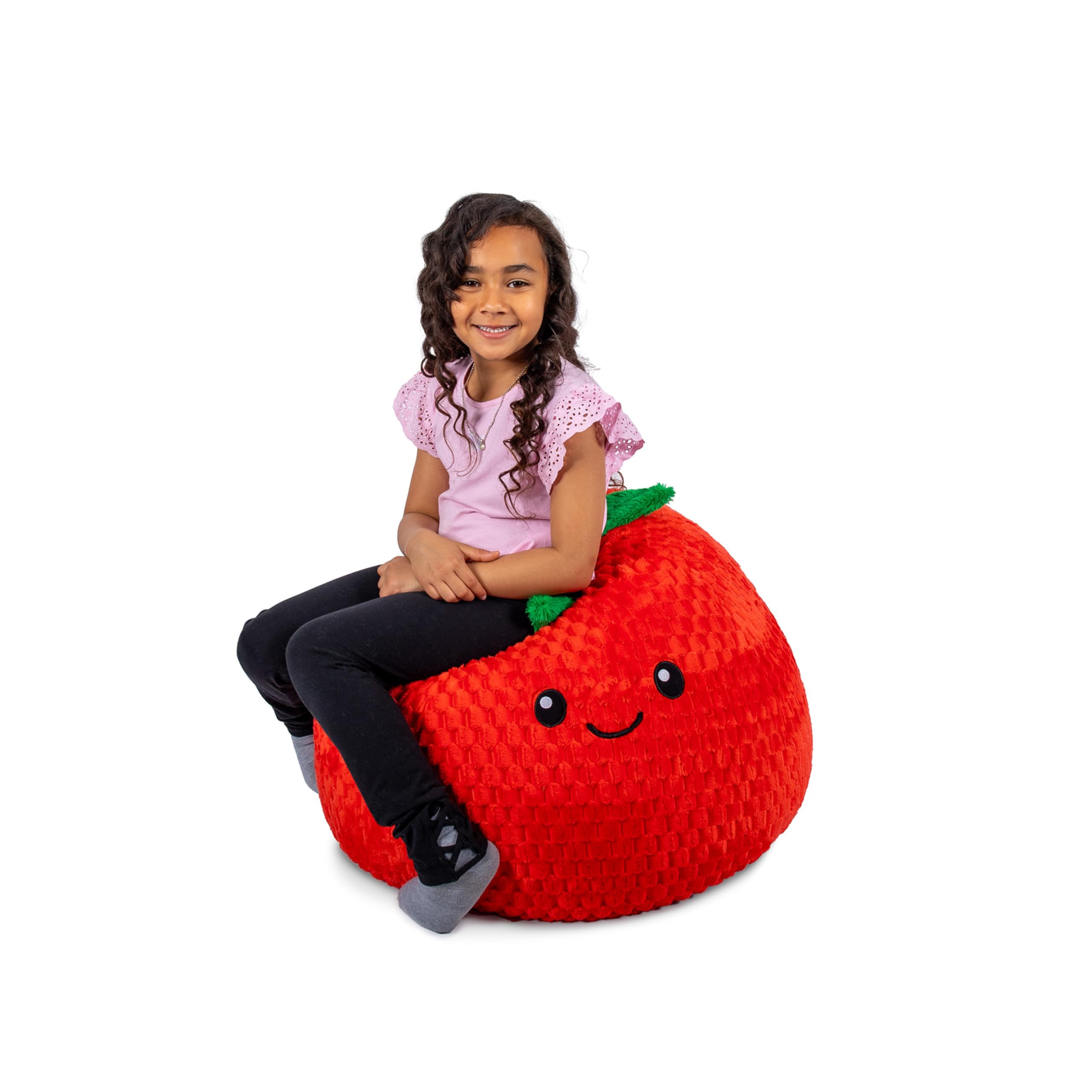 Big Joe Strawberry PlushiPals Super Soft Bean Bag Chair for Kids, Ultra-Soft Plush Polyester Blend, 2.5 feet Refillable