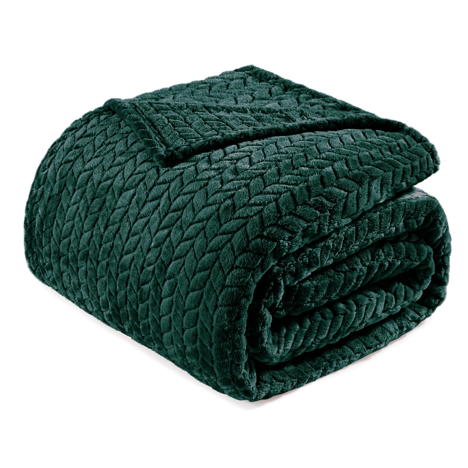 Exclusivo Mezcla Forest Green Fleece Twin Size Blanket For Bed, 90X66 Inches Soft Cozy 3D Decorative Jacquard Flannel Blankets,