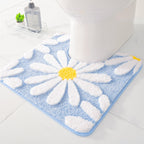 QJHOMO Toilet Rugs U Shaped, Blue Toilet Mat Cute Daisy Contour Bath Rug 20''x20'', Extra Thick Soft Machine Washable Toilet Car