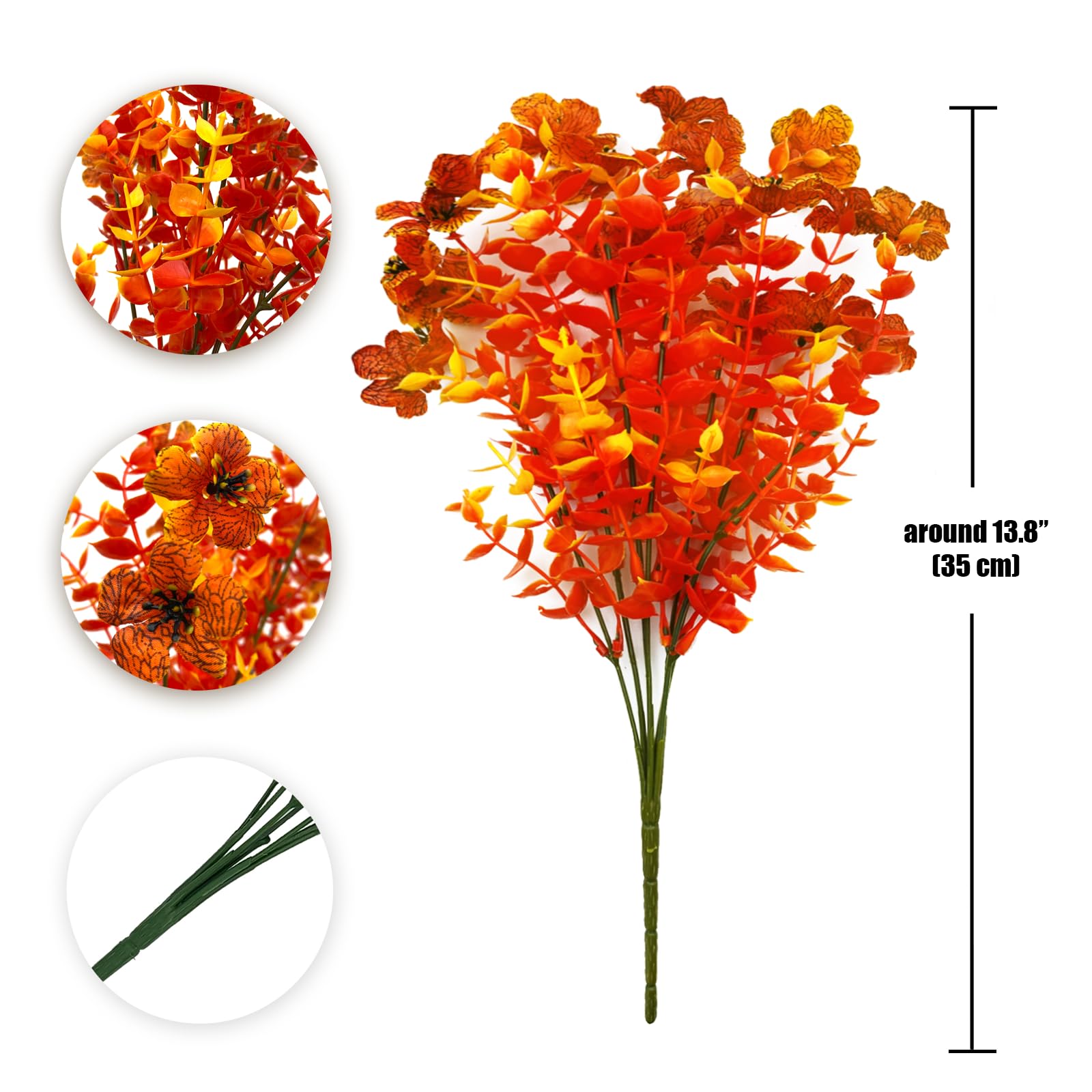 Satefello Artificial Fall Flowers For Outdoors, 10 Bundles Artificial Plants Uv Resistant Fall Fake Plants For Outside Halloween