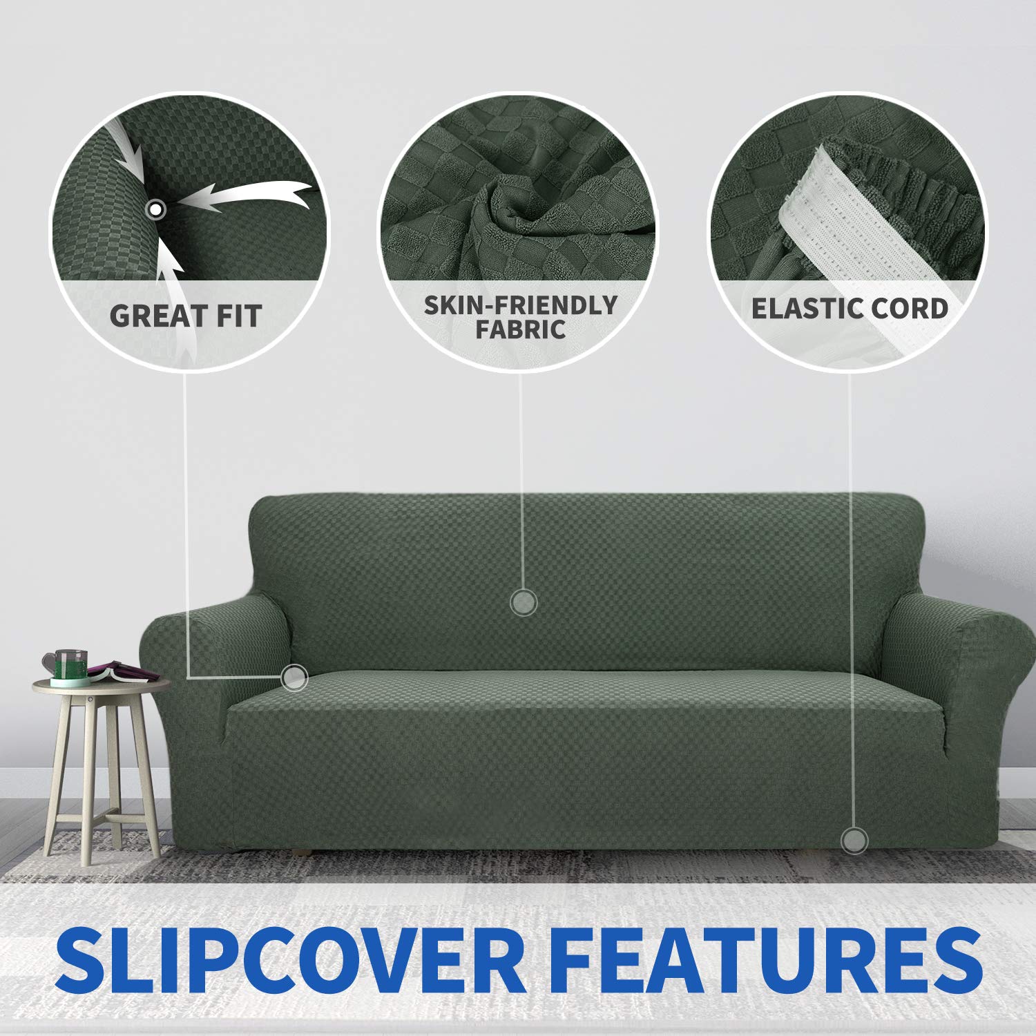 Znsayotx 1 Piece Jacquard Couch Covers For 3 Cushion Couch High Stretch Sofa Cover For Pets Dogs Anti Slip Extra Large Sofa Slipcovers Furniture Protector (Xl Sofa, Army Green)