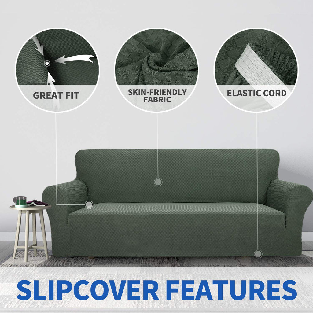 Znsayotx 1 Piece Jacquard Couch Covers For 3 Cushion Couch High Stretch Sofa Cover For Pets Dogs Anti Slip Extra Large Sofa Slipcovers Furniture Protector (Xl Sofa, Army Green)