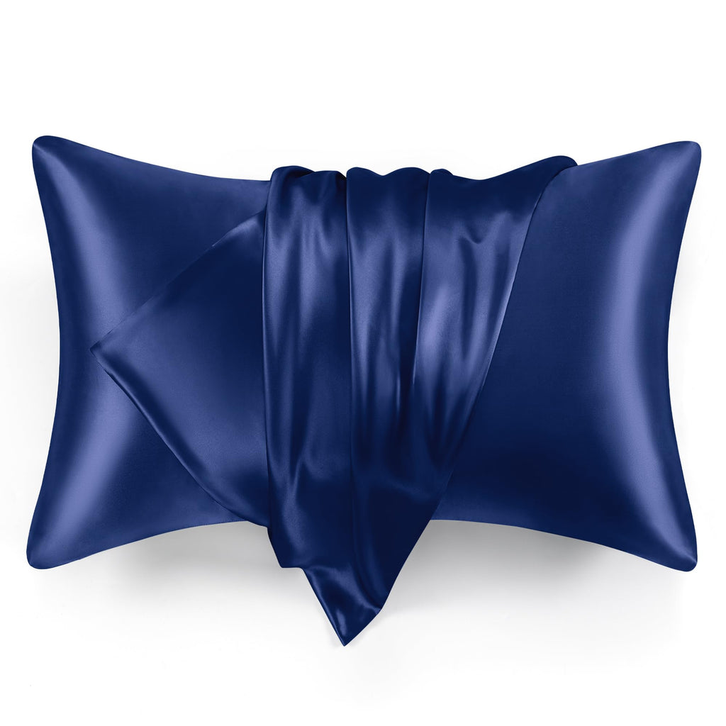 Love'S Cabin Silk Satin Pillowcase For Hair And Skin (Navy Blue, 20X26 Inches) Slip Pillow Cases Standard Size Set Of 2 - Satin