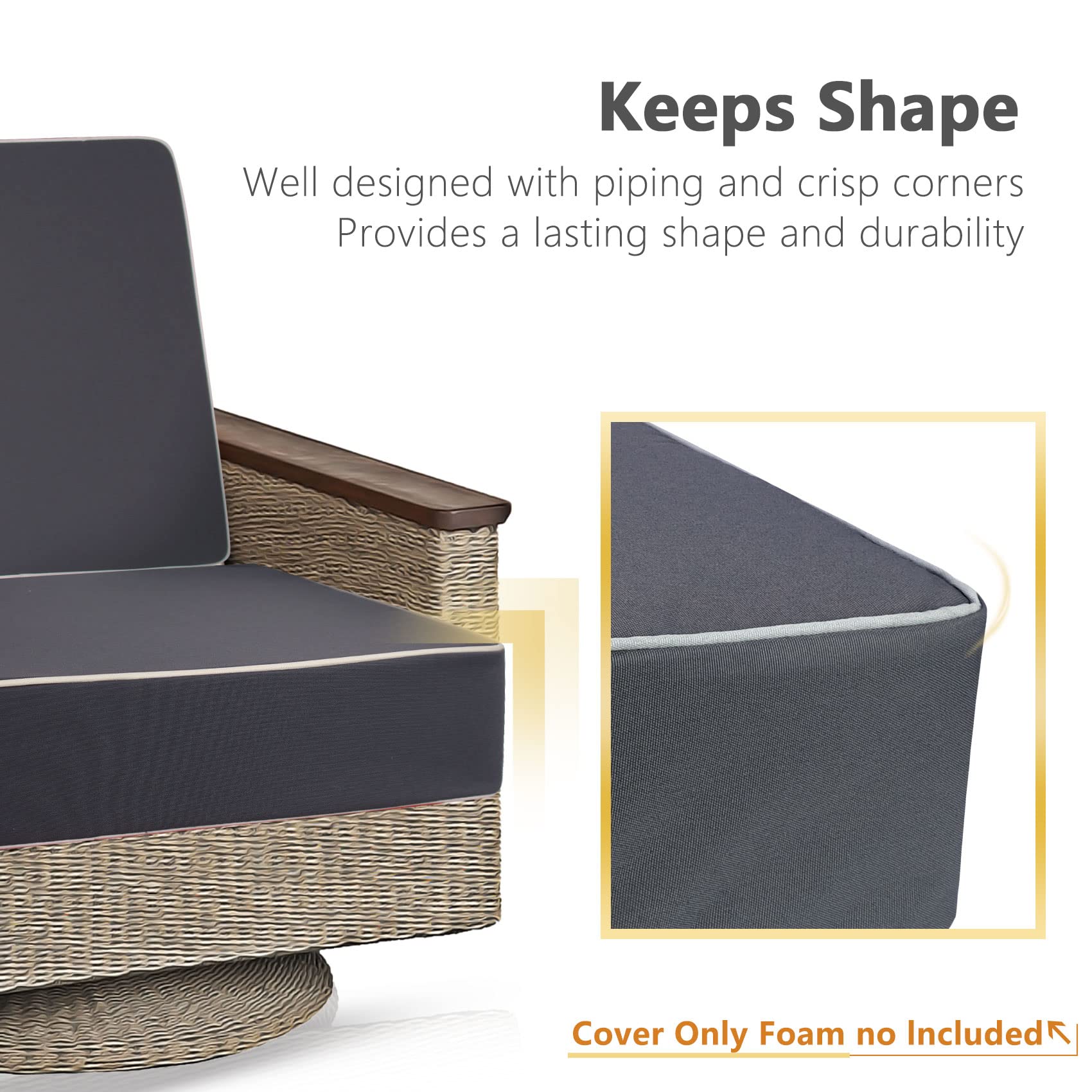 Porch Shield Outdoor Patio Cushion Covers Set 4 Waterproof Fade Resistant Chair Seat Cushion Slipcovers 22 X 20 X 4 Inch, Dark G